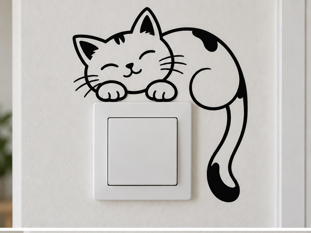 Sleepy Switch cat mural concept around a light switch